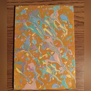 Spring Pastels&Pink Drizzle On Gold Background Acrylic Textured 5x7 Canvas Art